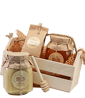 подарок с мёдом в деревянном ящике